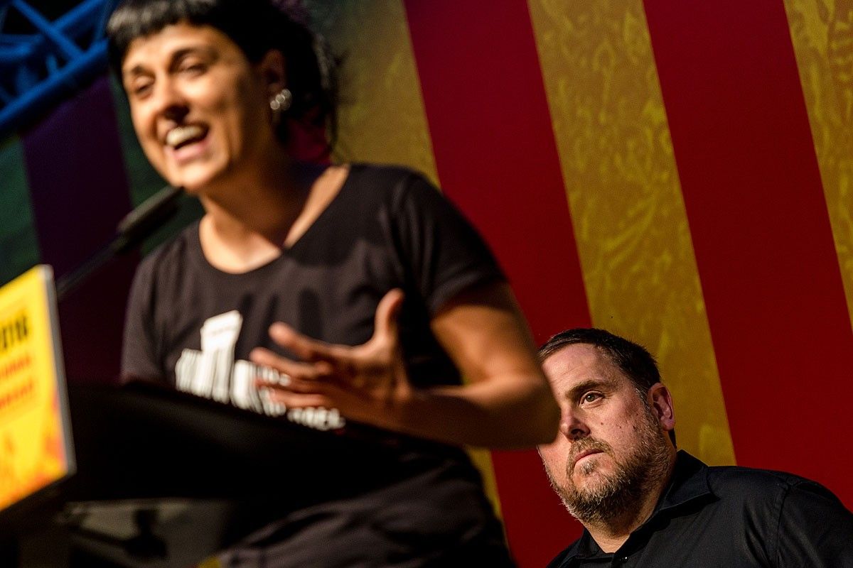 Anna Gabriel i Oriol Junqueras, en un acte a Sant Boi de Llobregat
