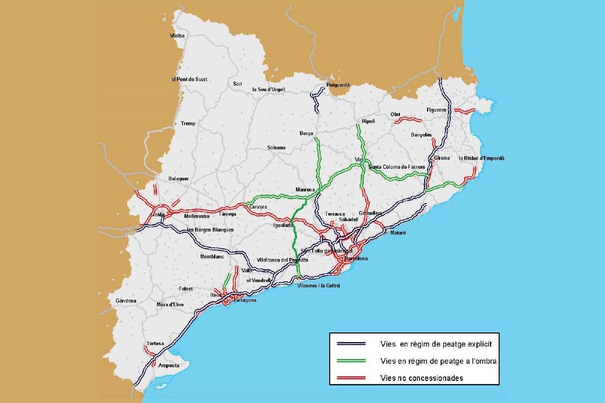 Mapa de les autovies i autopistes de Catalunya fins al 2019.