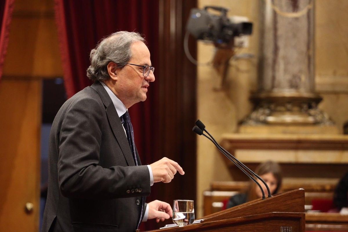 El president de la Generalitat, Quim Torra, durant un ple del Parlament