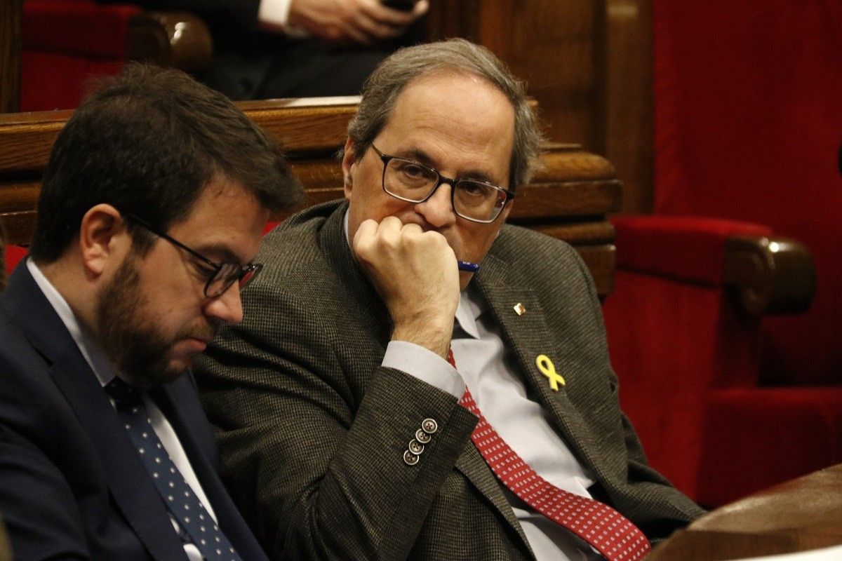 El president Quim Torra i el vicepresident Pere Aragonès, al Parlament