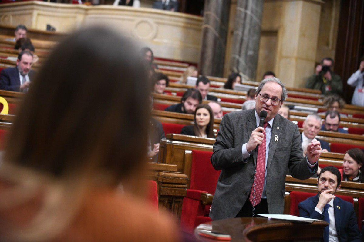El president de la Generalitat, Quim Torra, durant el ple d'aquest dimecres al Parlament