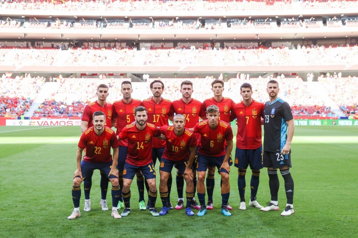 La selecció d'Espanya, en l'últim partit contra Portugal