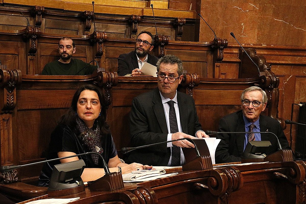 Sònia Recasens, Joaquim Forn i Xavier Trias al ple de l'Ajuntament