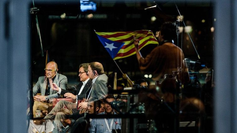 Raül Romeva, Artur Mas i Oriol Junqueras, poc després de saber els resultats electoralas