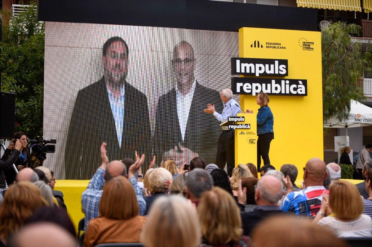Oriol Junqueras i Raül Romeva, per videoconferència, en una imatge d'arxiu