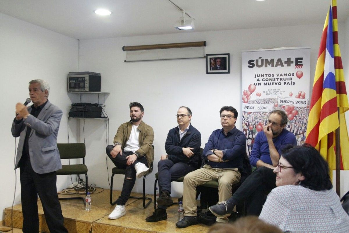 Gabriel Rufián, Jordi Turull, Joan Josep Nuet i Antonio Baños a l'acte de Súmate