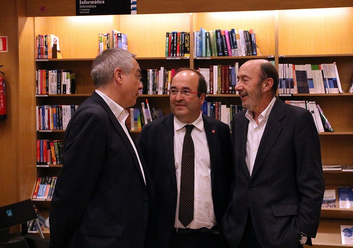 Pere Navarro, Miquel Iceta i Pérez Rubalcaba aquesta tarda.