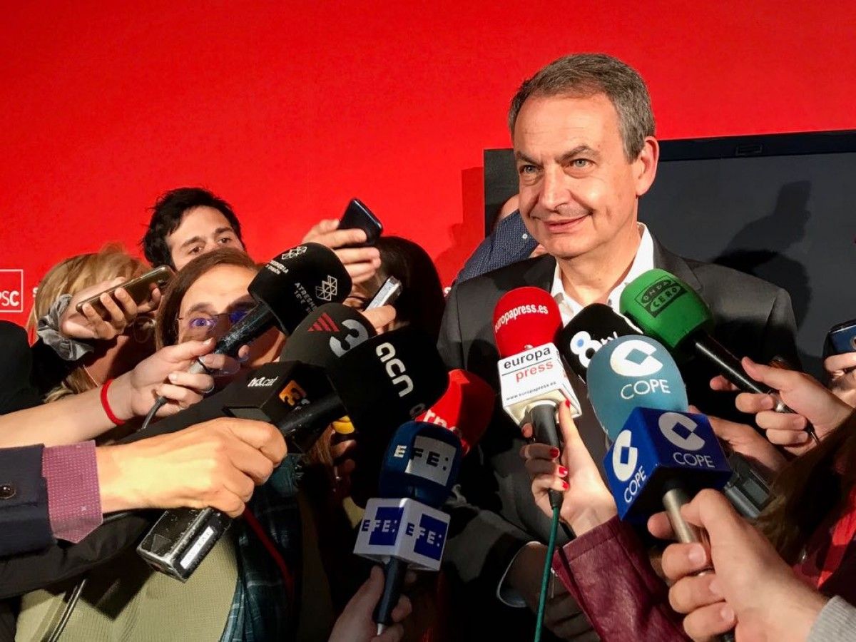 L'expresident José Luis Rodríguez Zapatero aquest dilluns, a la seu del PSC