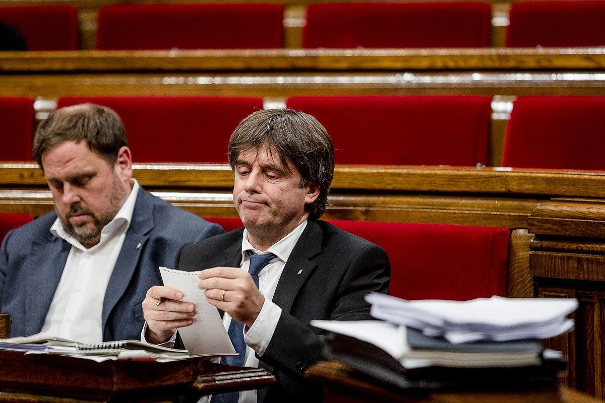 Carles Puigdemont i Oriol Junqueras, al Parlament