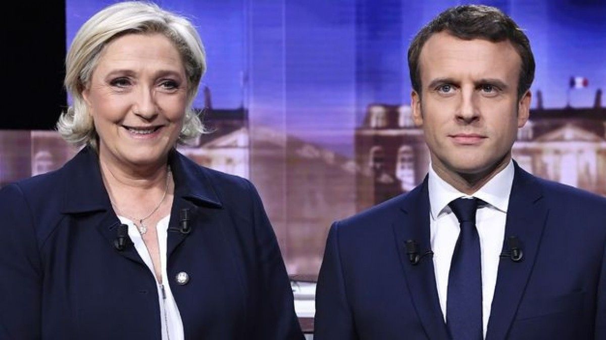 Marine Le Pen i Emmanuel Macron abans del debat d'ahit