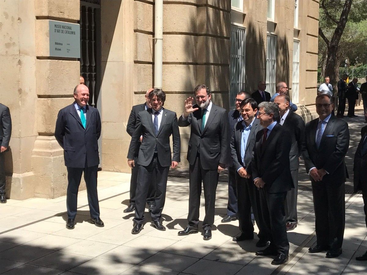Els presidents Carles Puigdemont i Mariano Rajoy, aquest migdia a Barcelona
