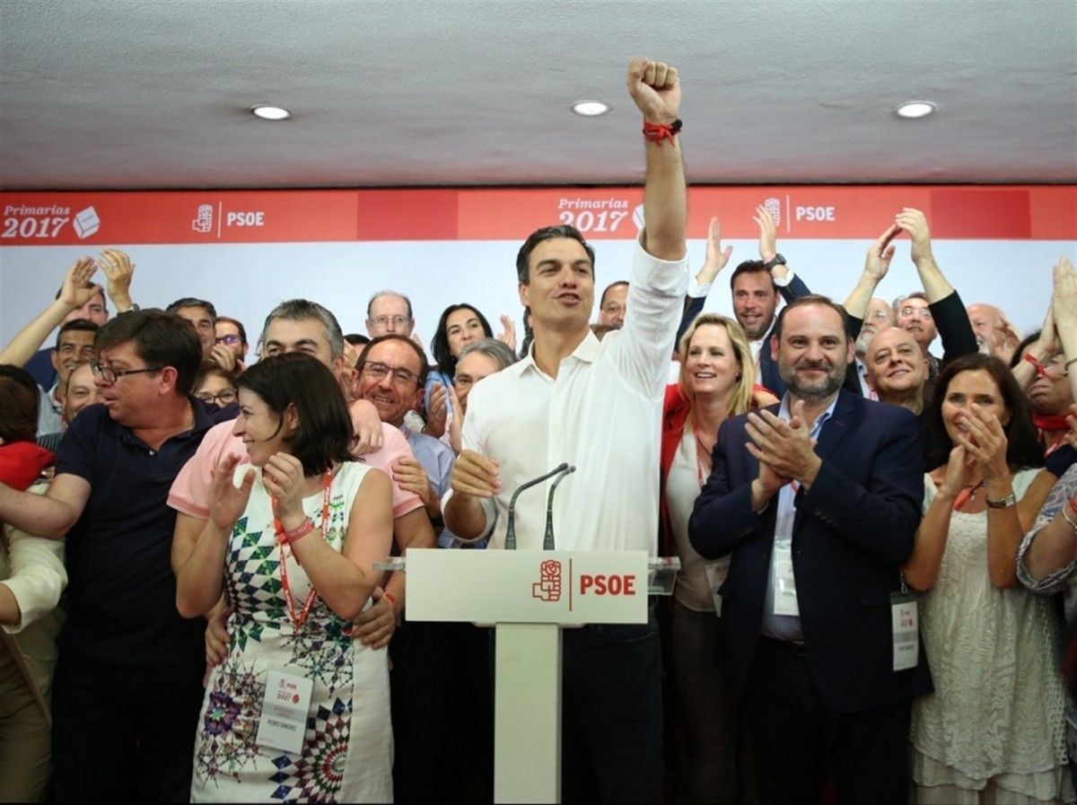 Pedro Sánchez durant el discurs com a guanyador de les primàries