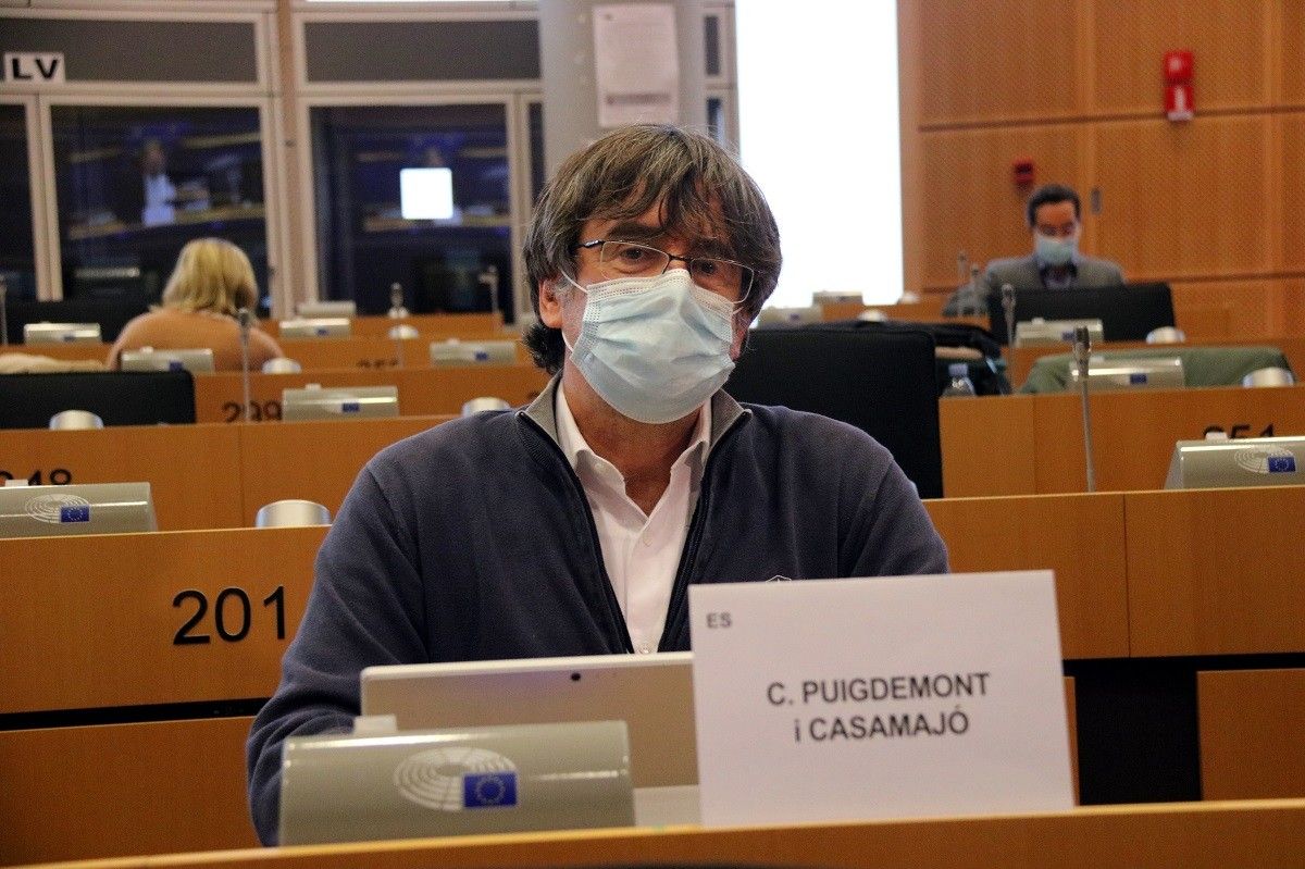 Carles Puigdemont en una comissió del Parlament Europeu aquest dilluns