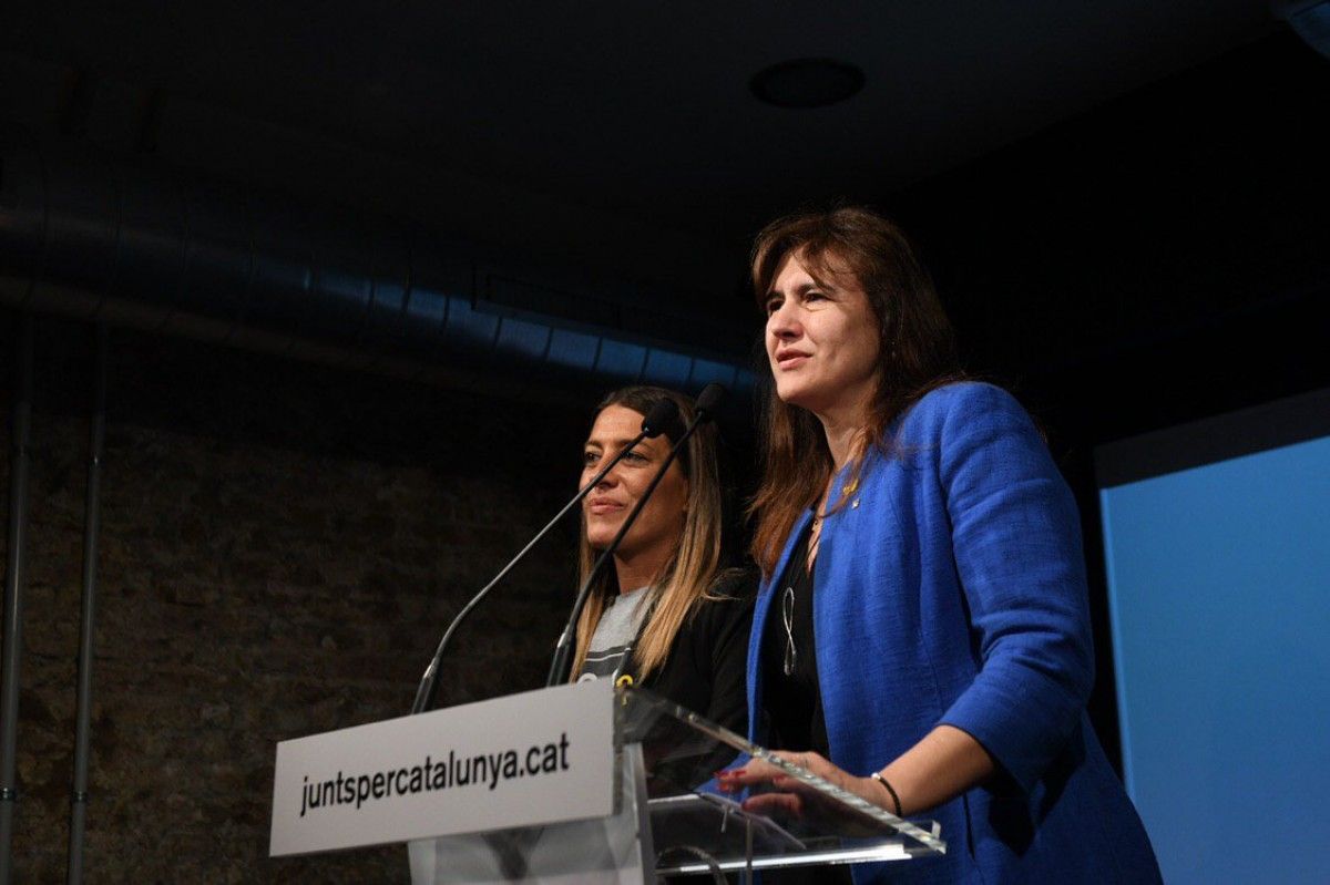 Laura Borràs i Míriam Nogueras, aquest dilluns en roda de premsa