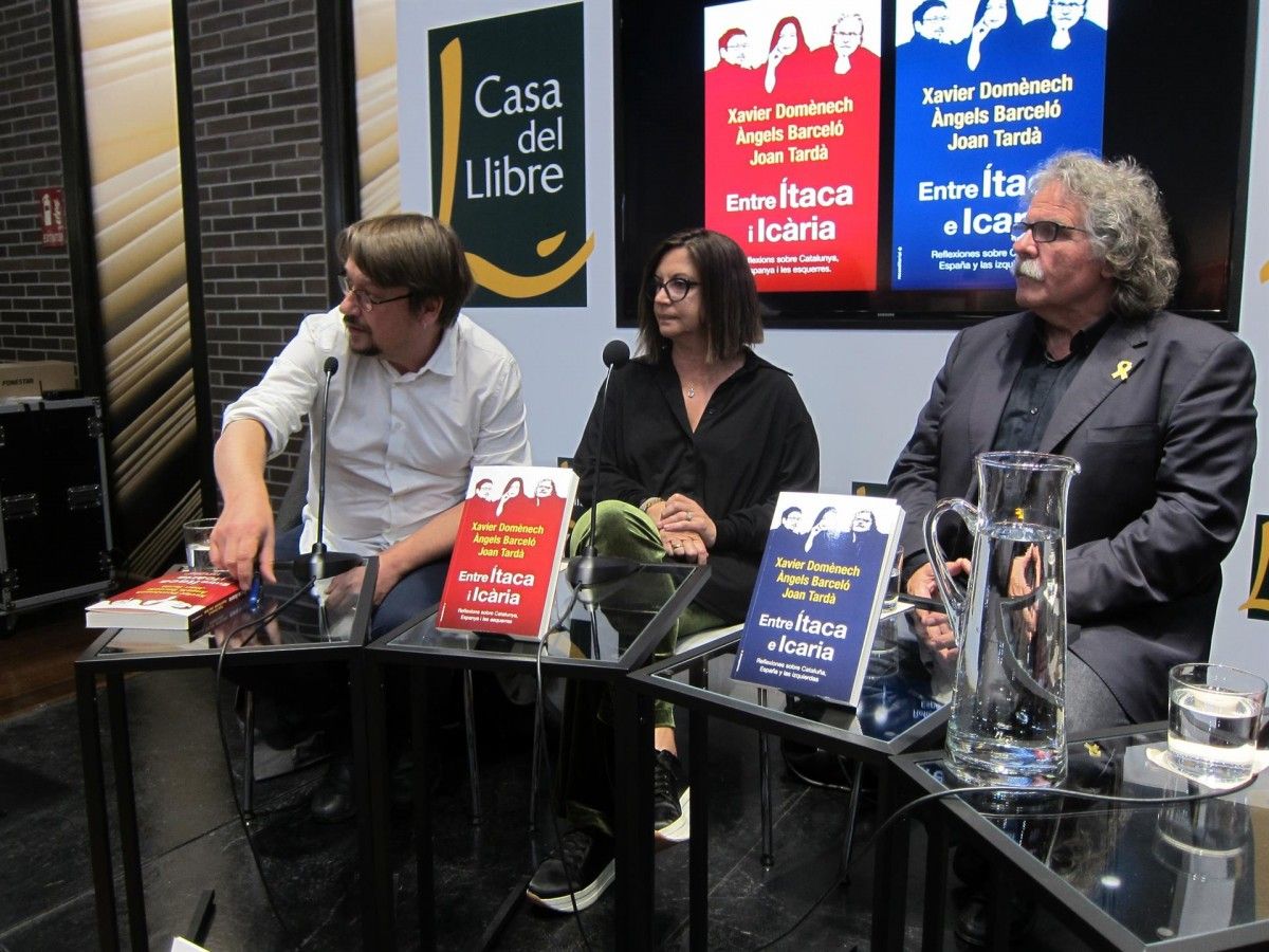 Xavier Domènech, Àngels Barceló i Joan Tardà, a la presentació del llibre