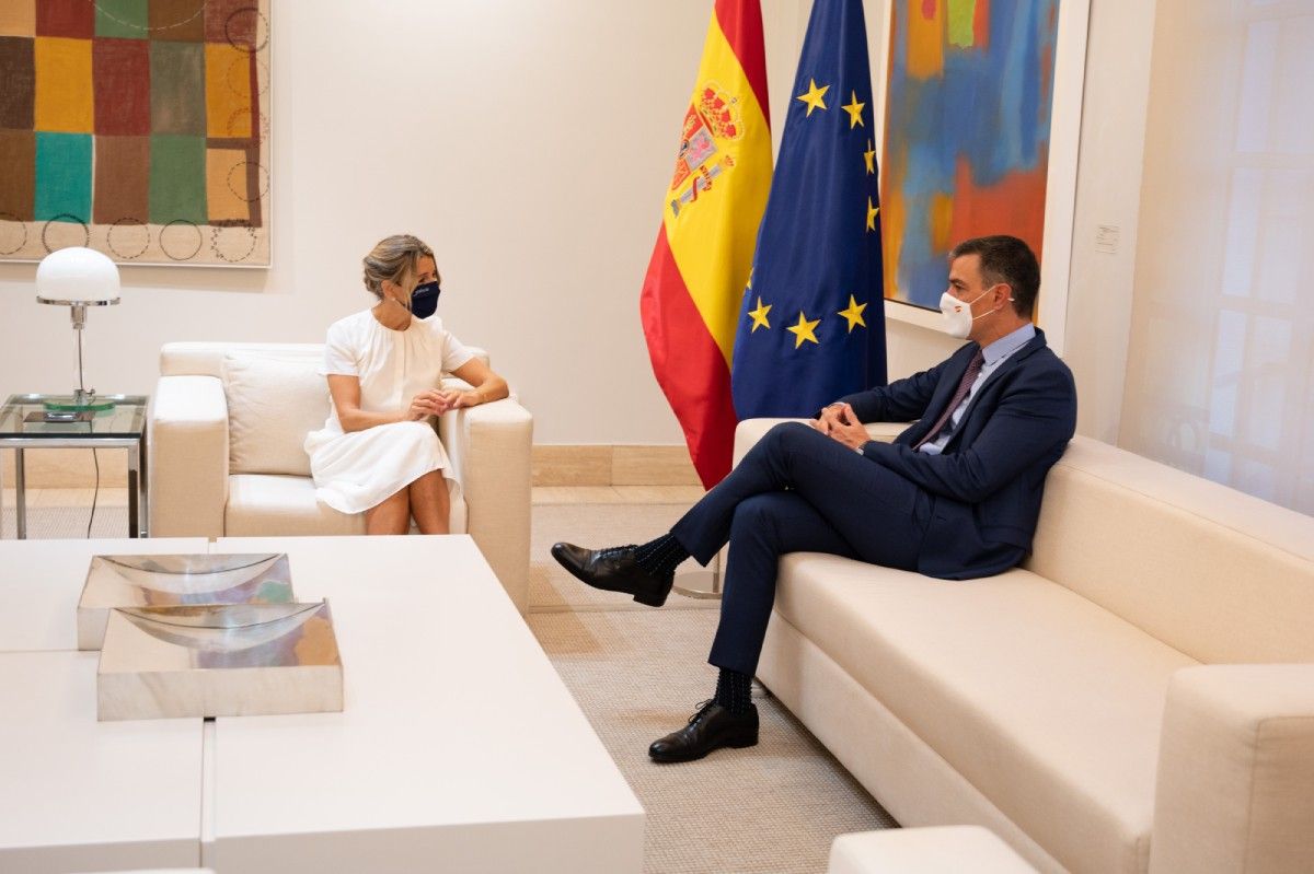 La ministra i dirigent de Podem Yolanda Díaz, reunida amb Pedro Sánchez.