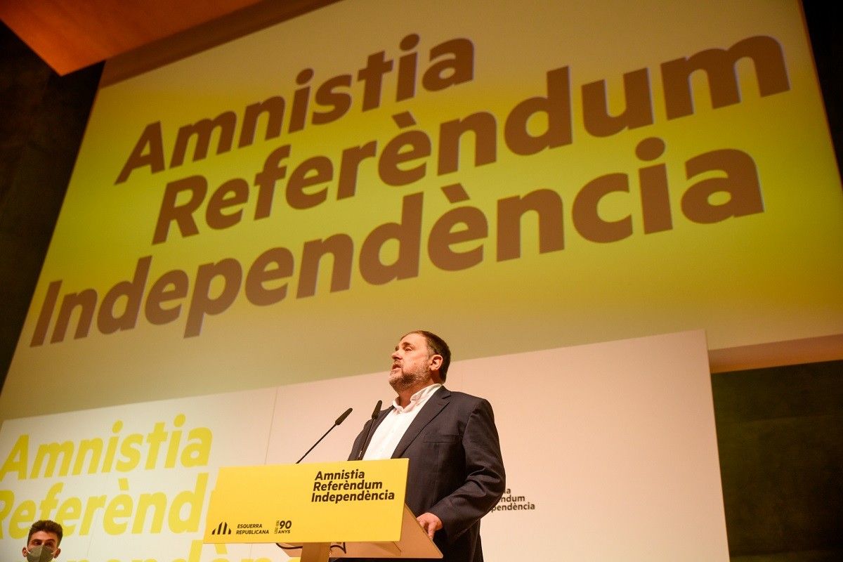 El líder d'ERC, Oriol Junqueras, aquest dissabte al consell nacional del partit