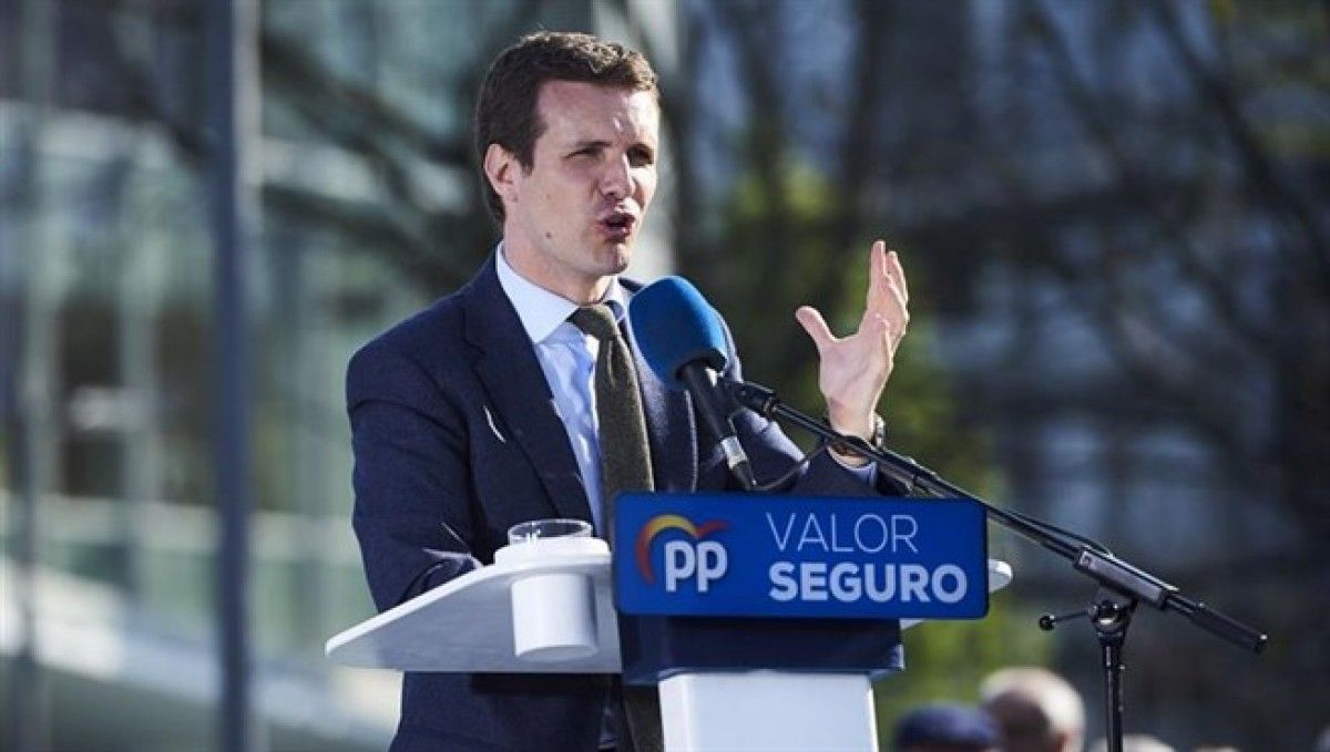 Pablo Casado en un míting del PP aquest dissabte. 