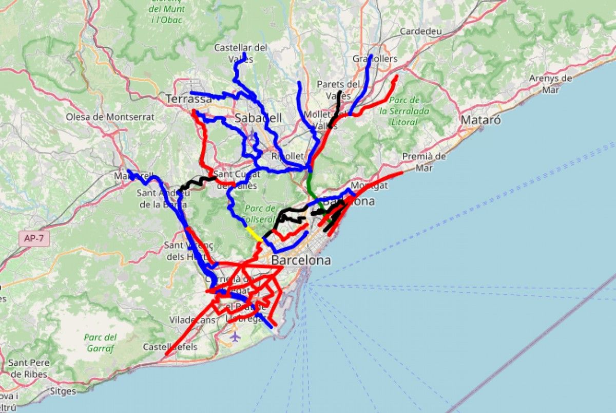 Les rutes des de l'àrea metropolitana a Barcelona 