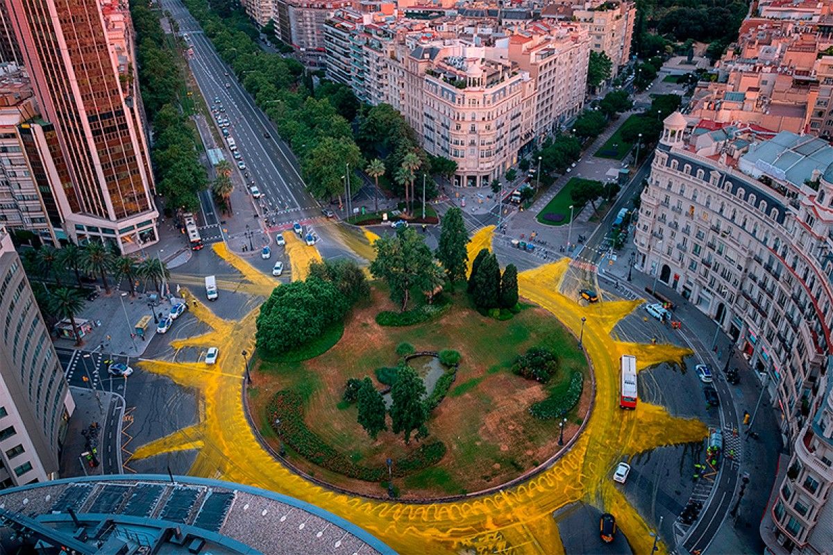La plaça Francesc Macià, vista des de l'aire