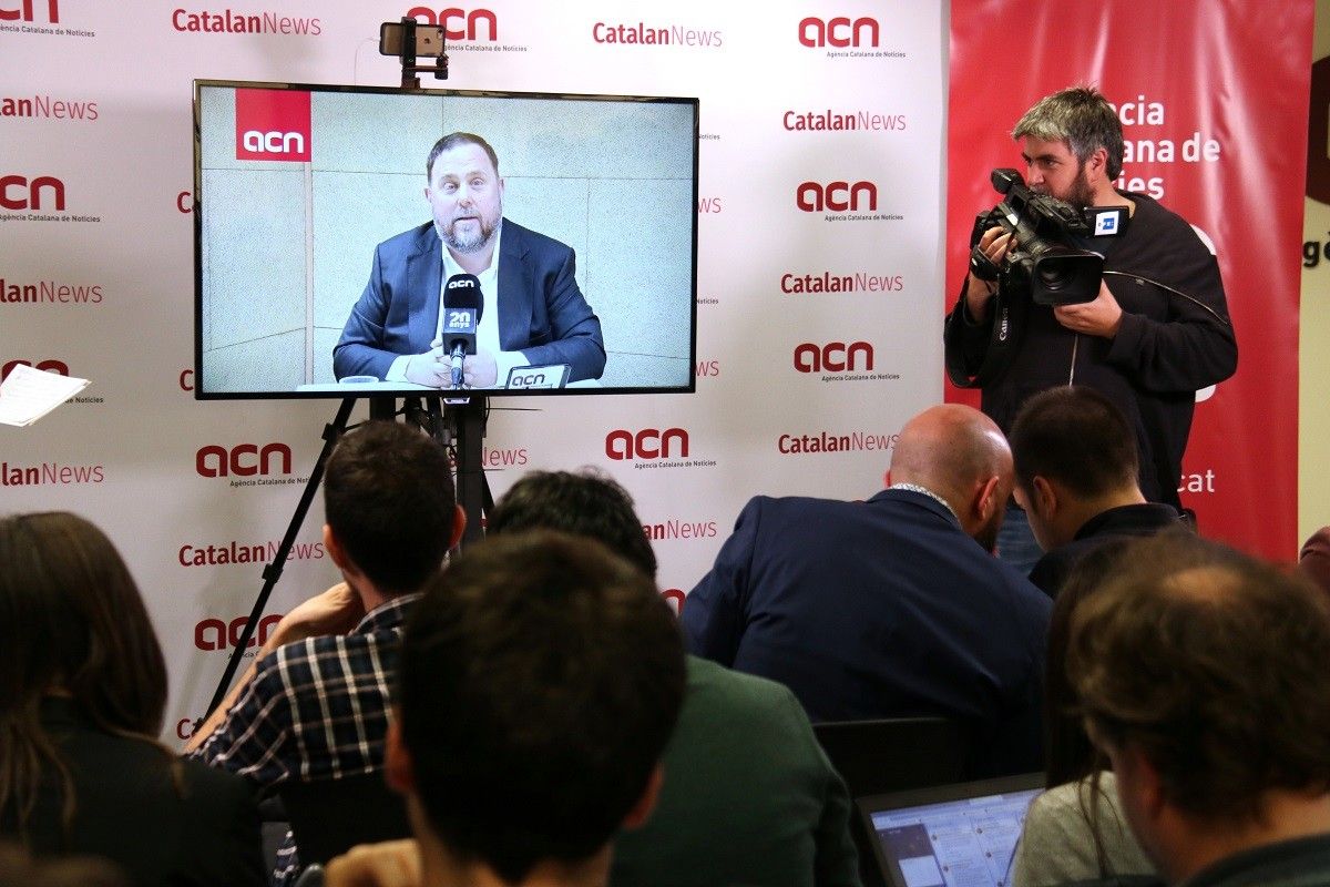 Oriol Junqueras, durant la roda de premsa de l'ACN