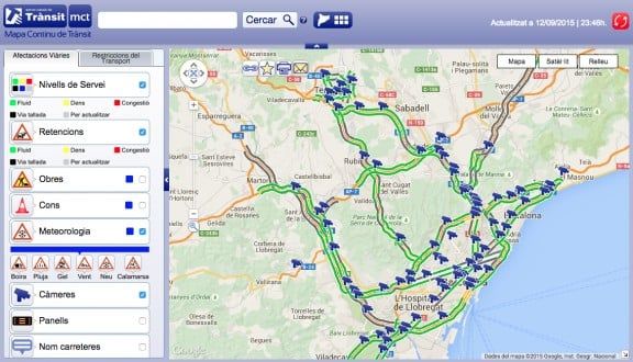 Mapa continu del Servei Català de Trànsit.