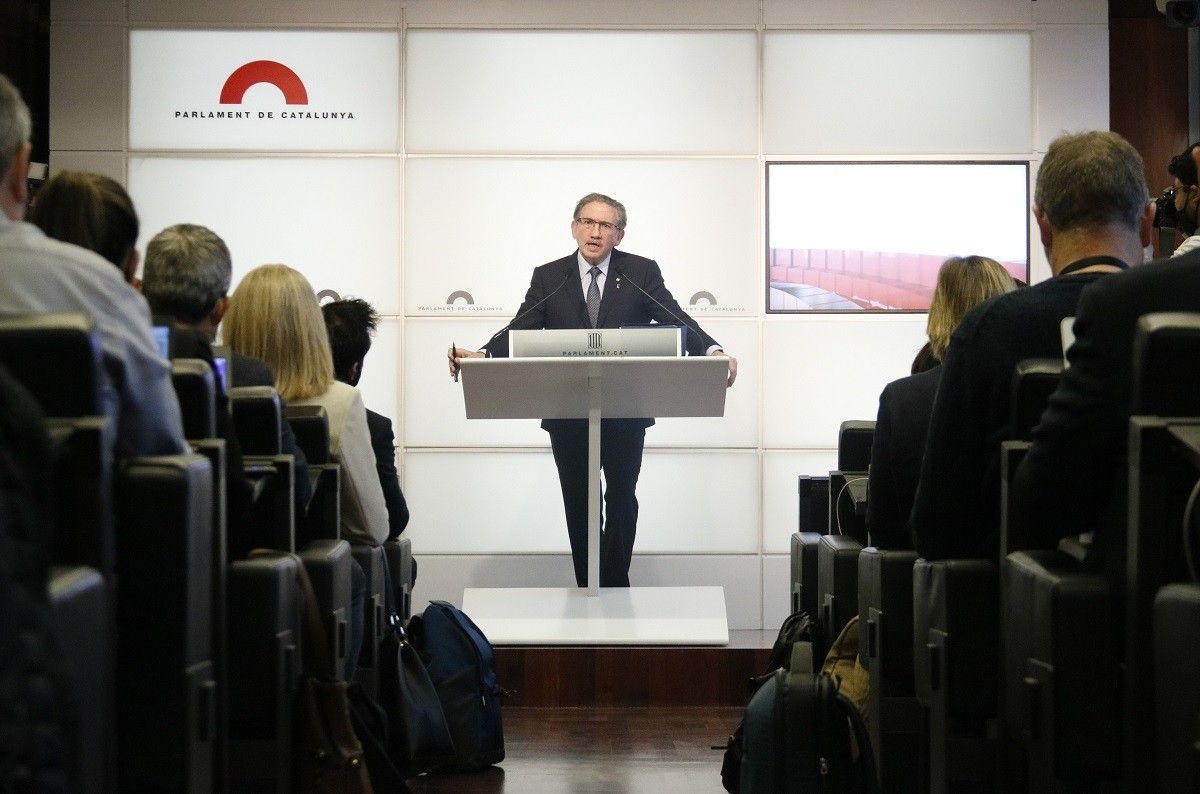 El conseller d'Economia, Jaume Giró, durant la presentació dels pressupostos.