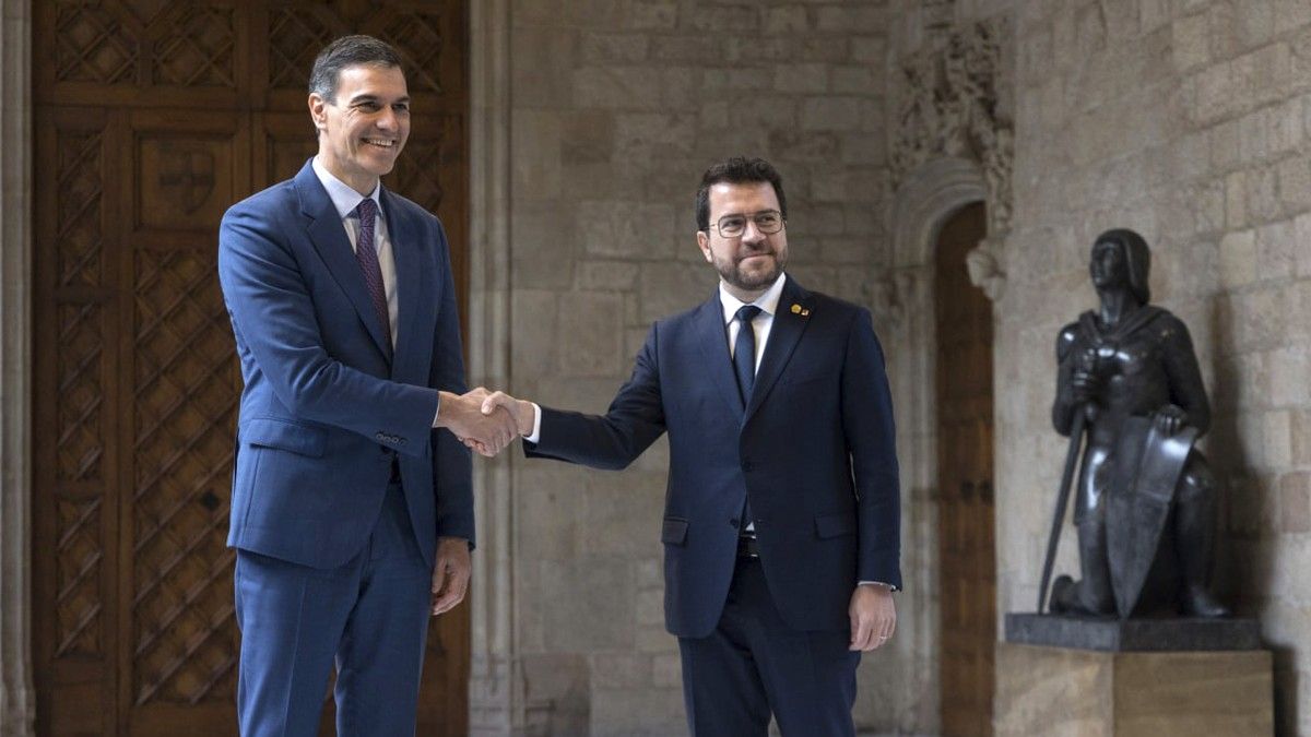 Pedro Sánchez i Pere Aragonès, en l'última reunió al Palau de la Generalitat