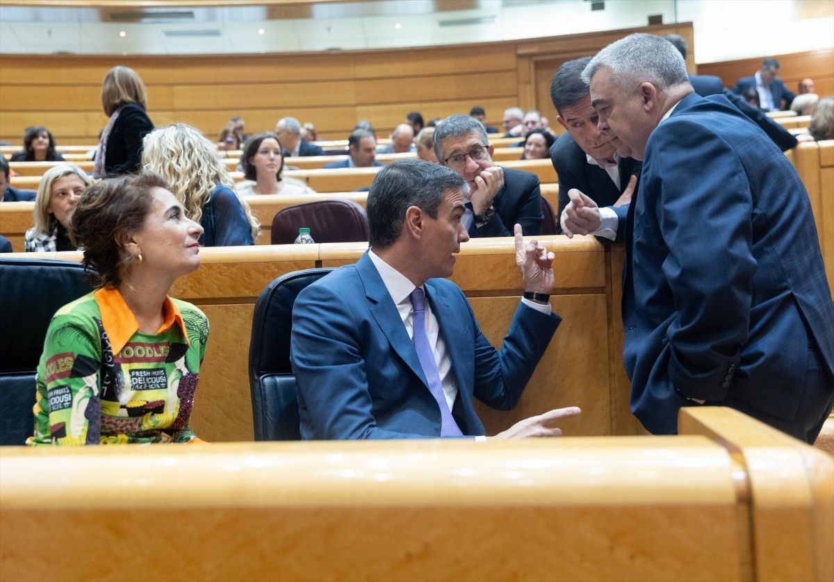 Pedro Sánchez i dirigents socialistes, aquest dijous al Senat.