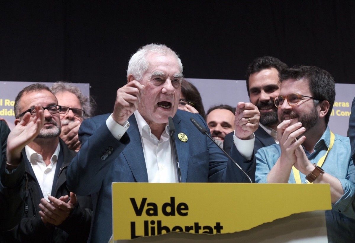 Ernest Maragall, durant la celebració dels resultats electorals d'ERC el 28-A