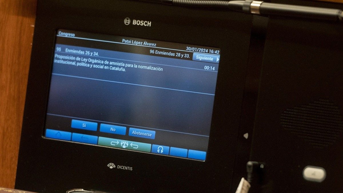 La pantalla d'un diputat, durant la votació de la llei d'amnistia.