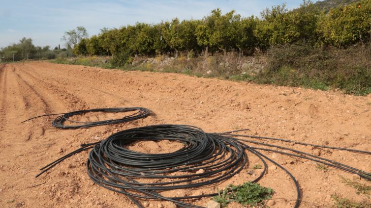 Una finca agrícola a punt d'instal·lar reg de suport