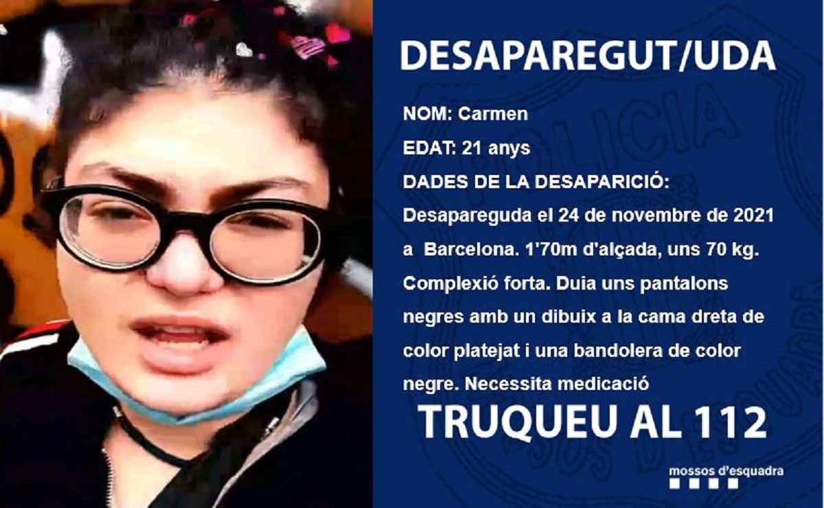 Imatge i dades de la noia desapareguda a Barcelona
