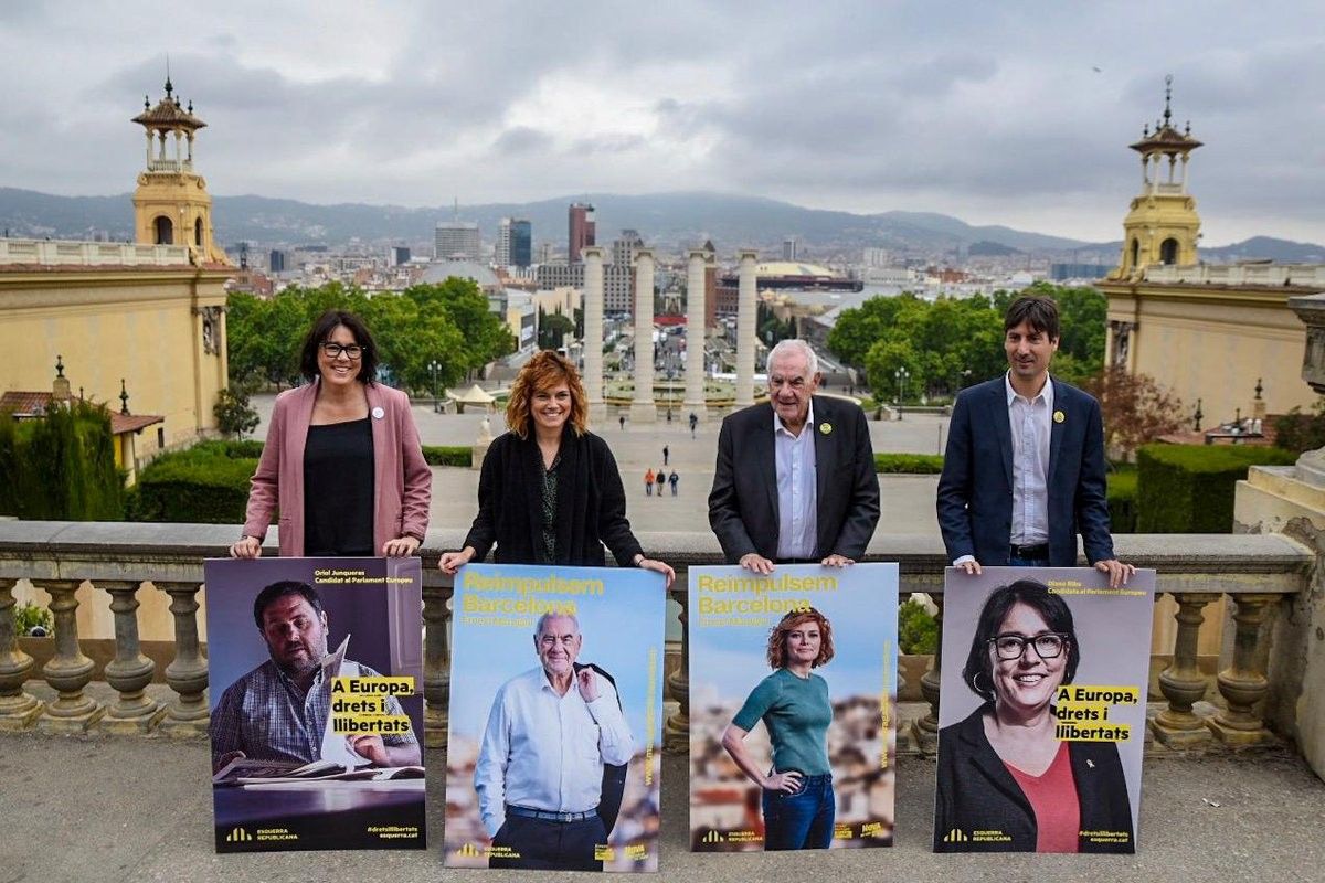 Diana Riba, Elisenda Alamany, Ernest Maragall i Jordi Solé, presentant la candidatura de les municipals i europees