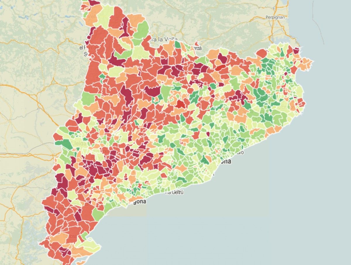 Mapa municipal amb l'increment i decreixement de població, durant la darrera dècada