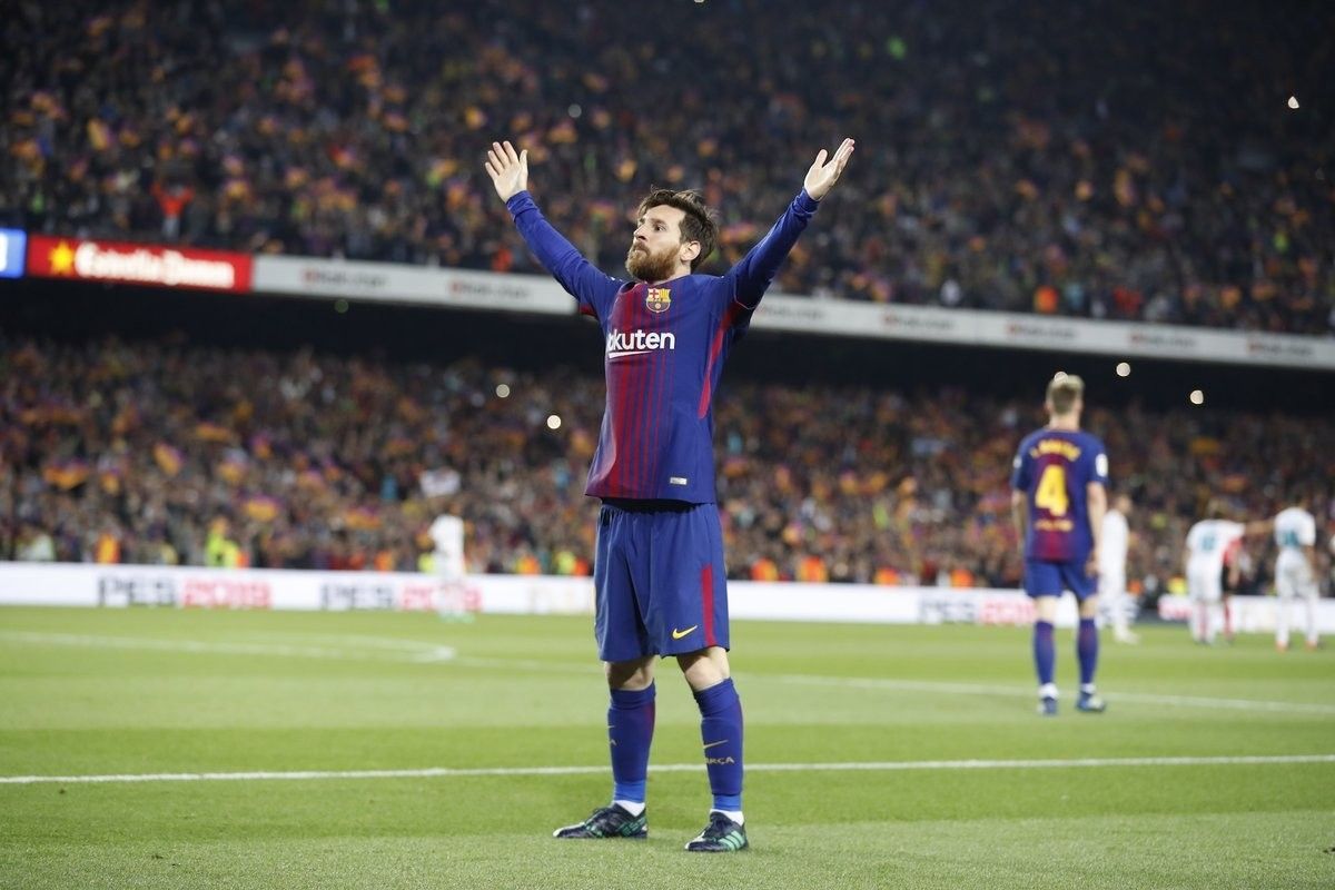 Messi, celebrant un gol amb el Barça