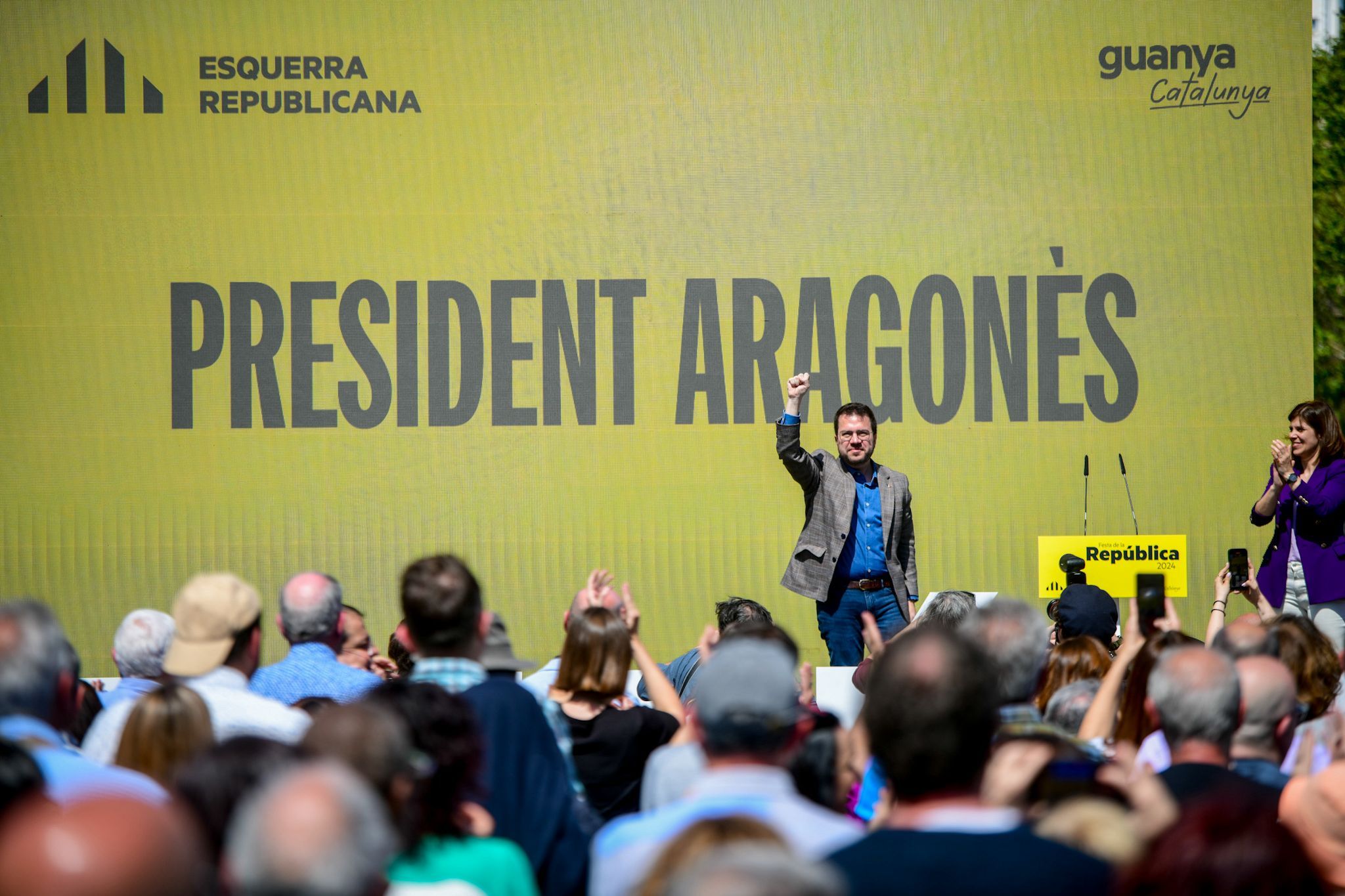 El president de la Generalitat, Pere Aragonès, aquest dissabte a la festa de la República d'ERC.