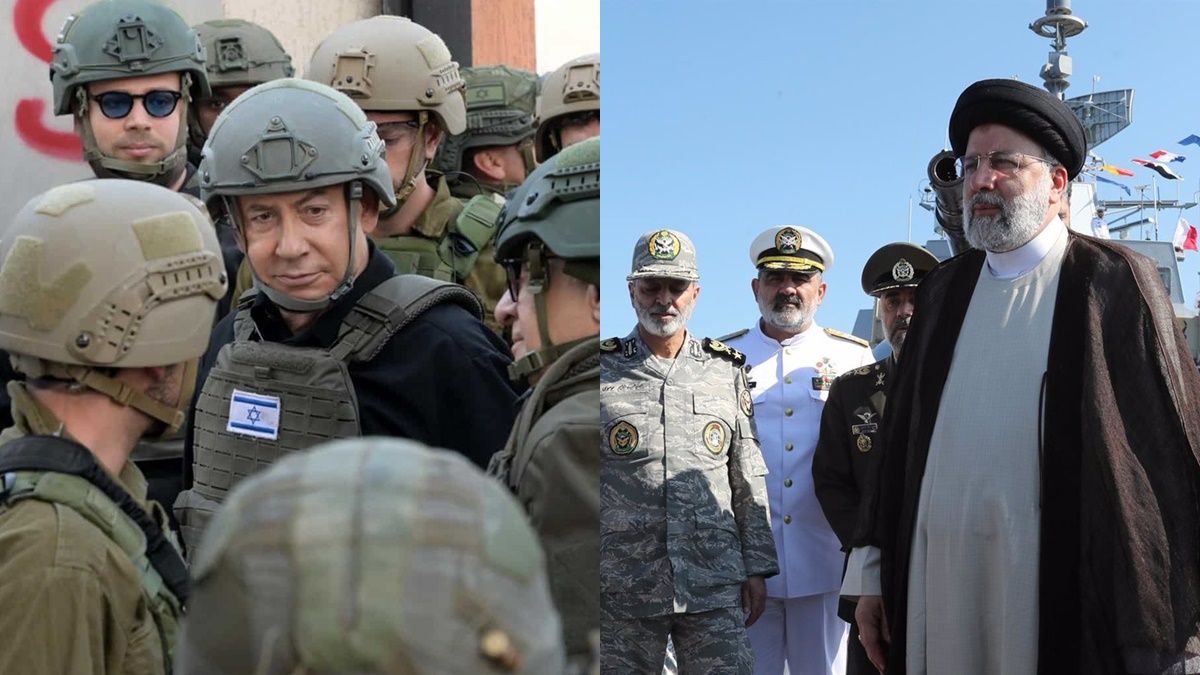 Benjamin Netanyahu i Alí Khameini, amb els respectius exèrcits d'Israel i l'Iran