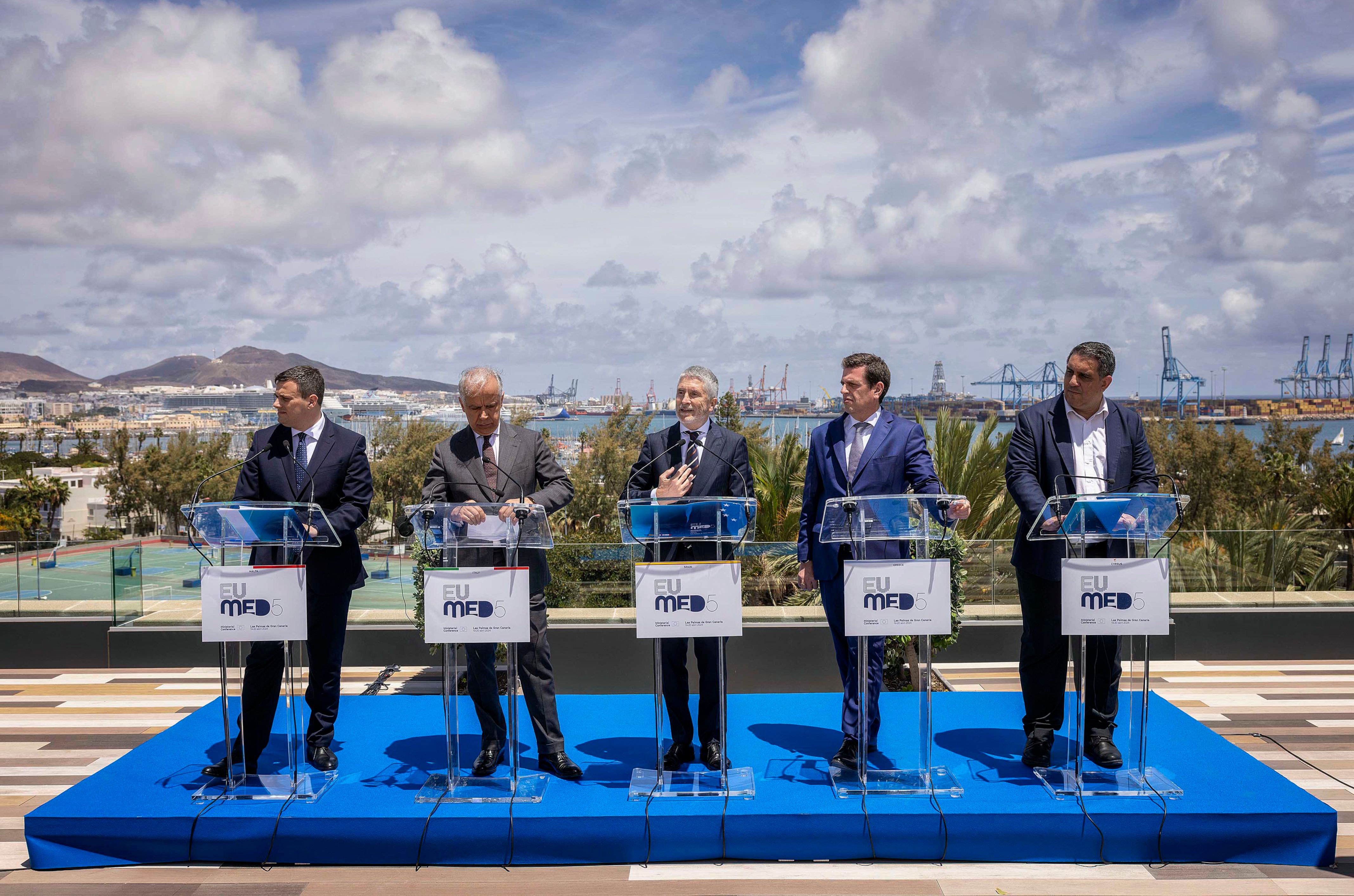 Els ministres d'Espanya, Itàlia, Grècia, Xipre i Malta en la reunió sobre el Pacte d'Asil.