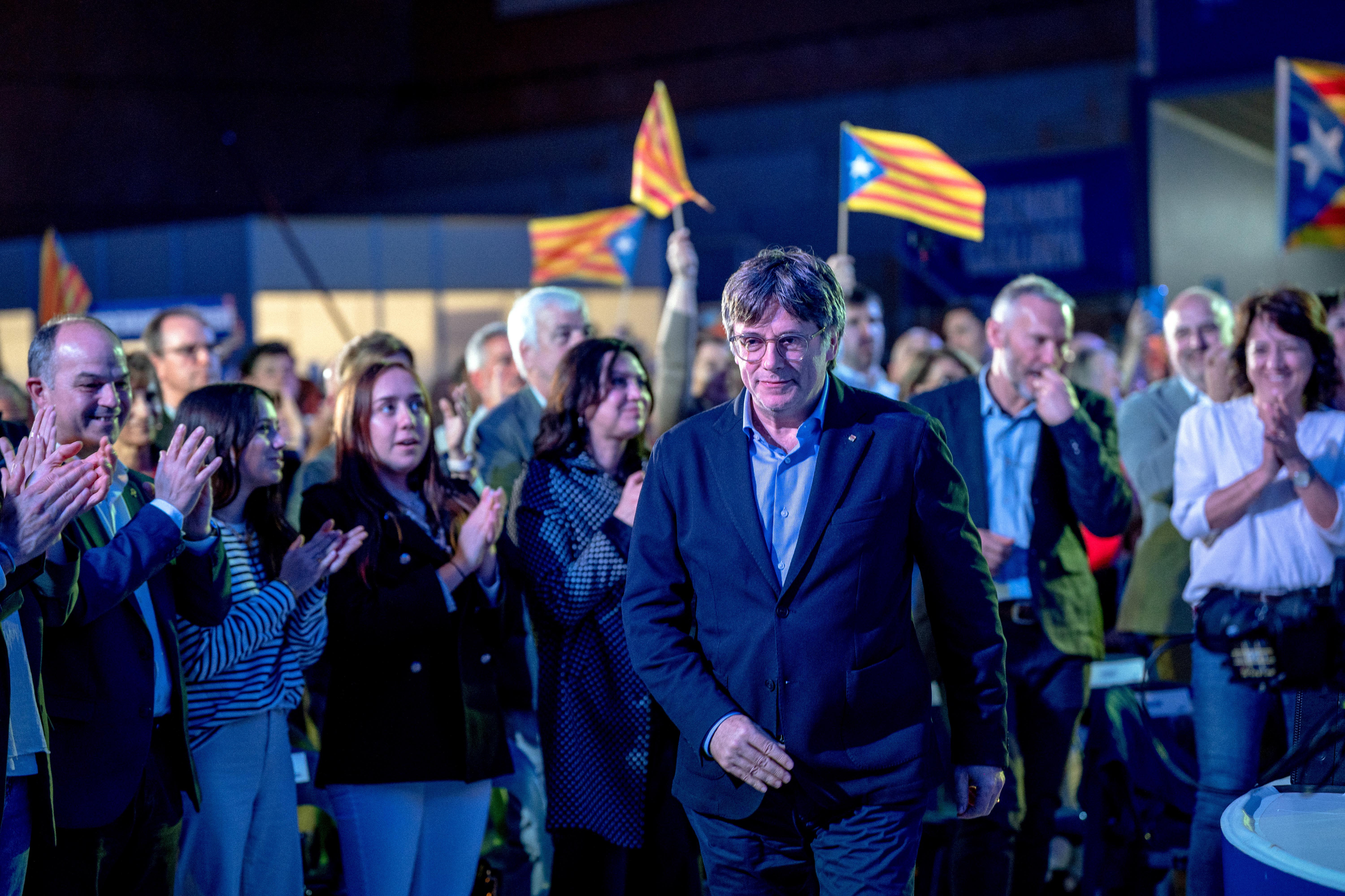 Carles Puigdemont, en un míting a Argelers.