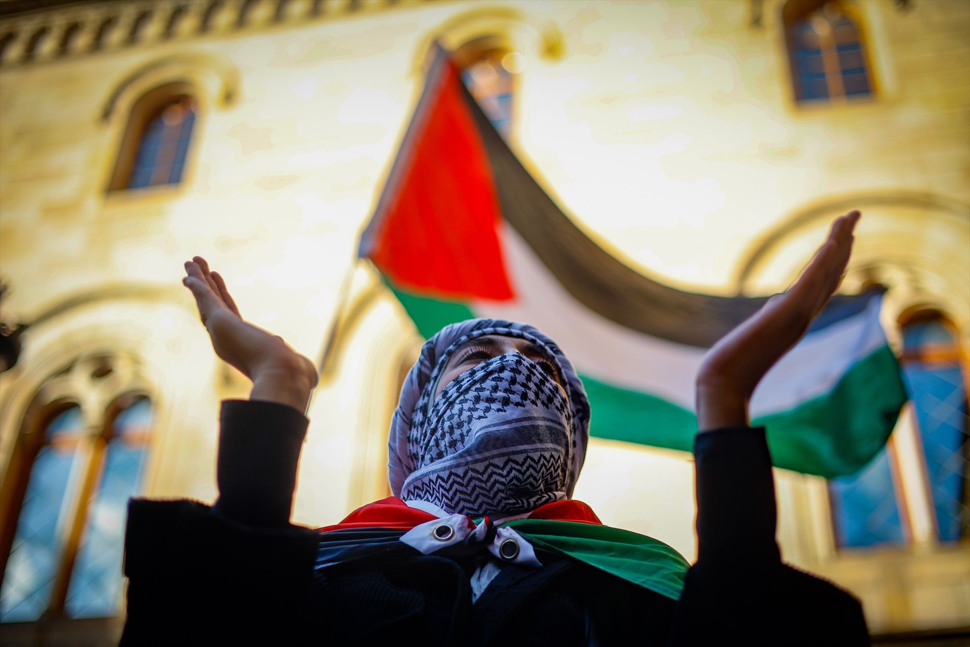 Manifestants a la UB a favor de Palestina