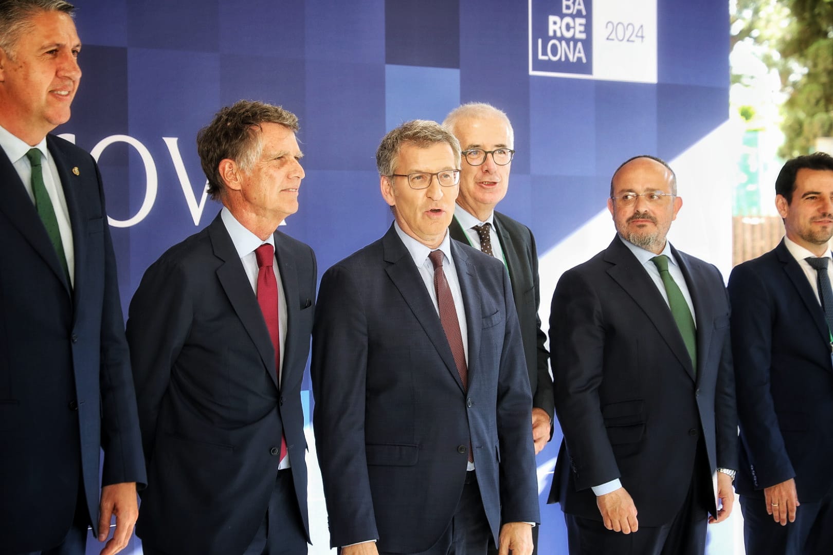 Feijóo amb el president del Cercle, Jaume Guardiola, el director general, Miquel Nadal, i Alejandro Fernández.