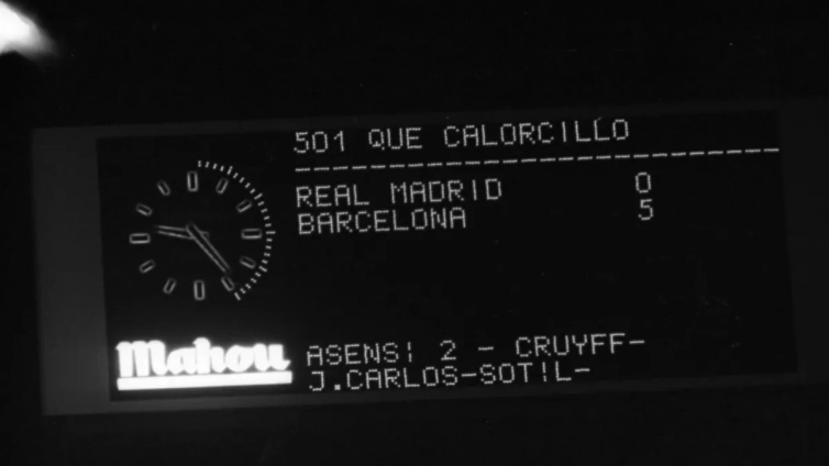 El marcador del Bernabéu recull la històrica victòria del Barça per 0-5