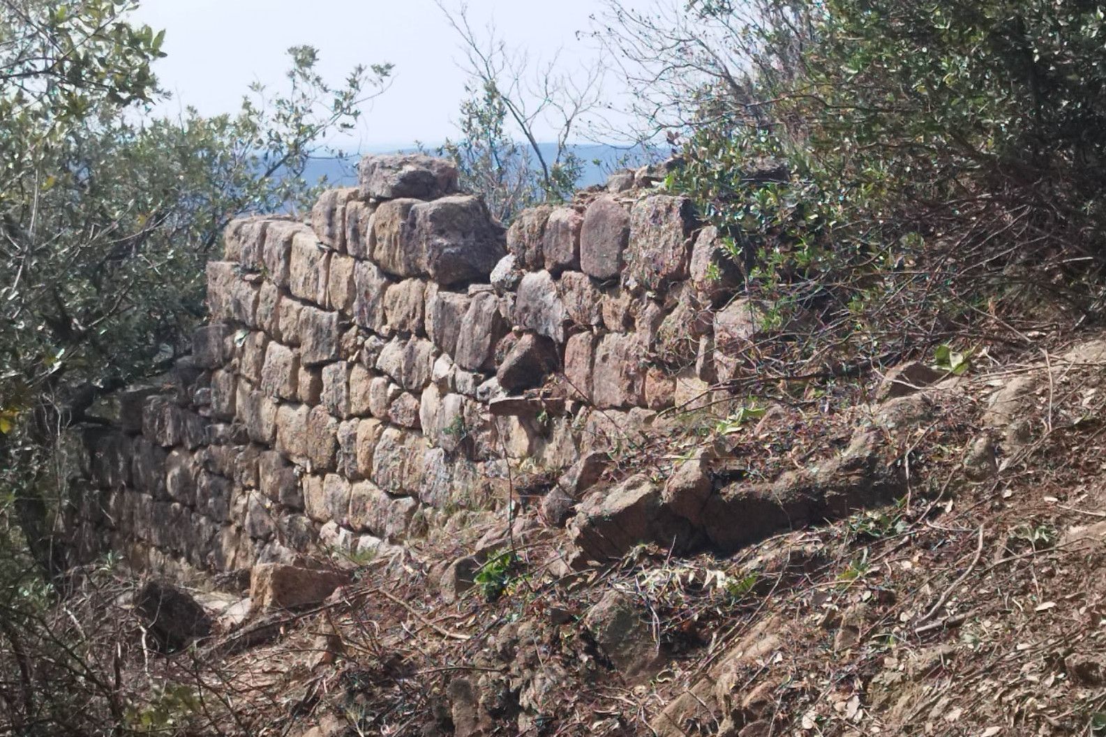 Restes d'un mur localitzat a la zona de jaciment de la Jonquera