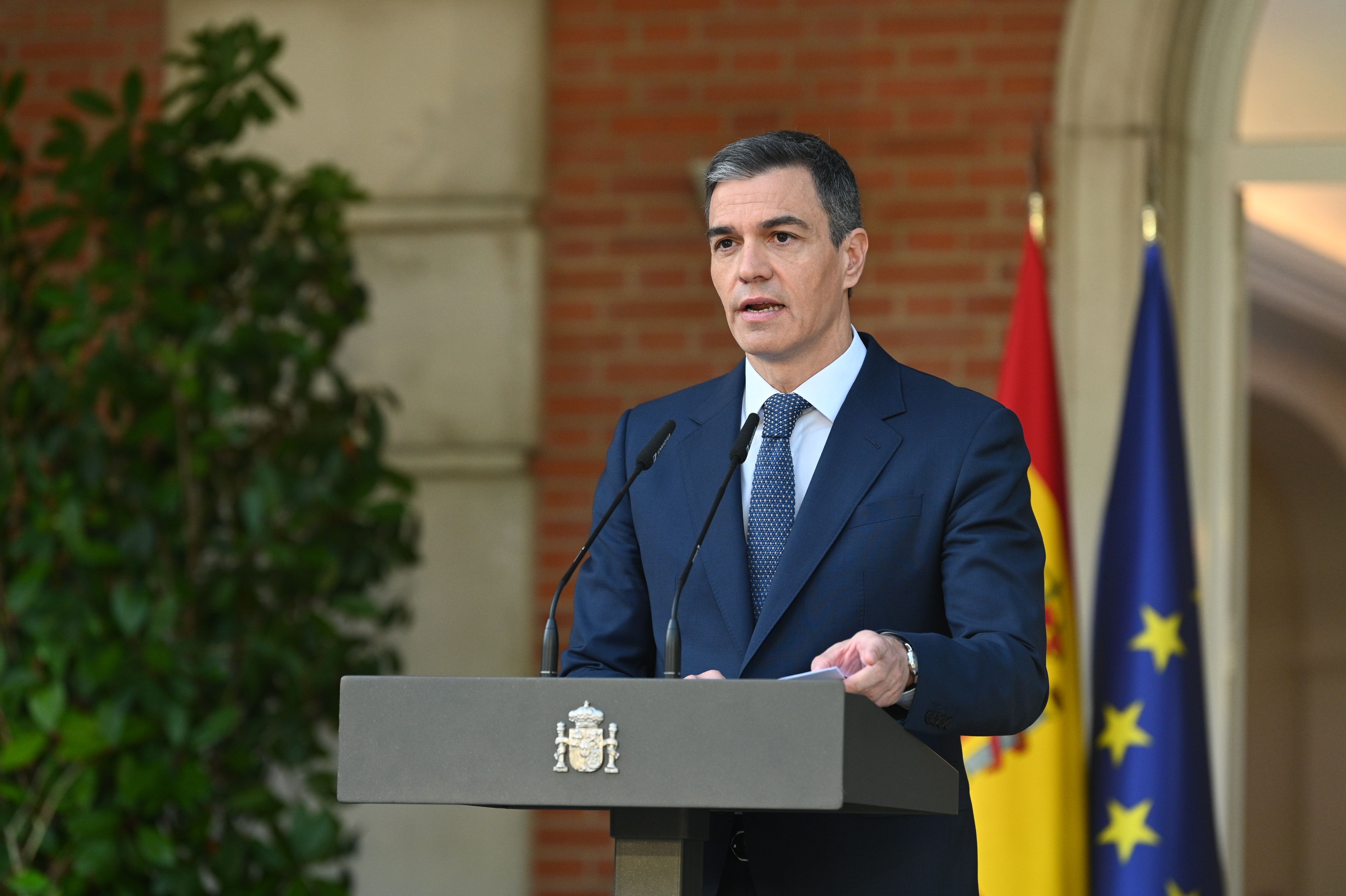 Pedro Sánchez, durant la seva declaració institucional.