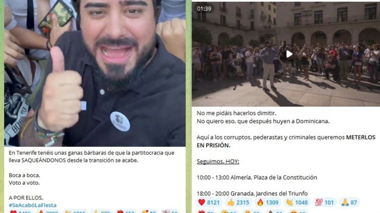 Dos dels missatges d'Alvise Pérez al seu Telegram