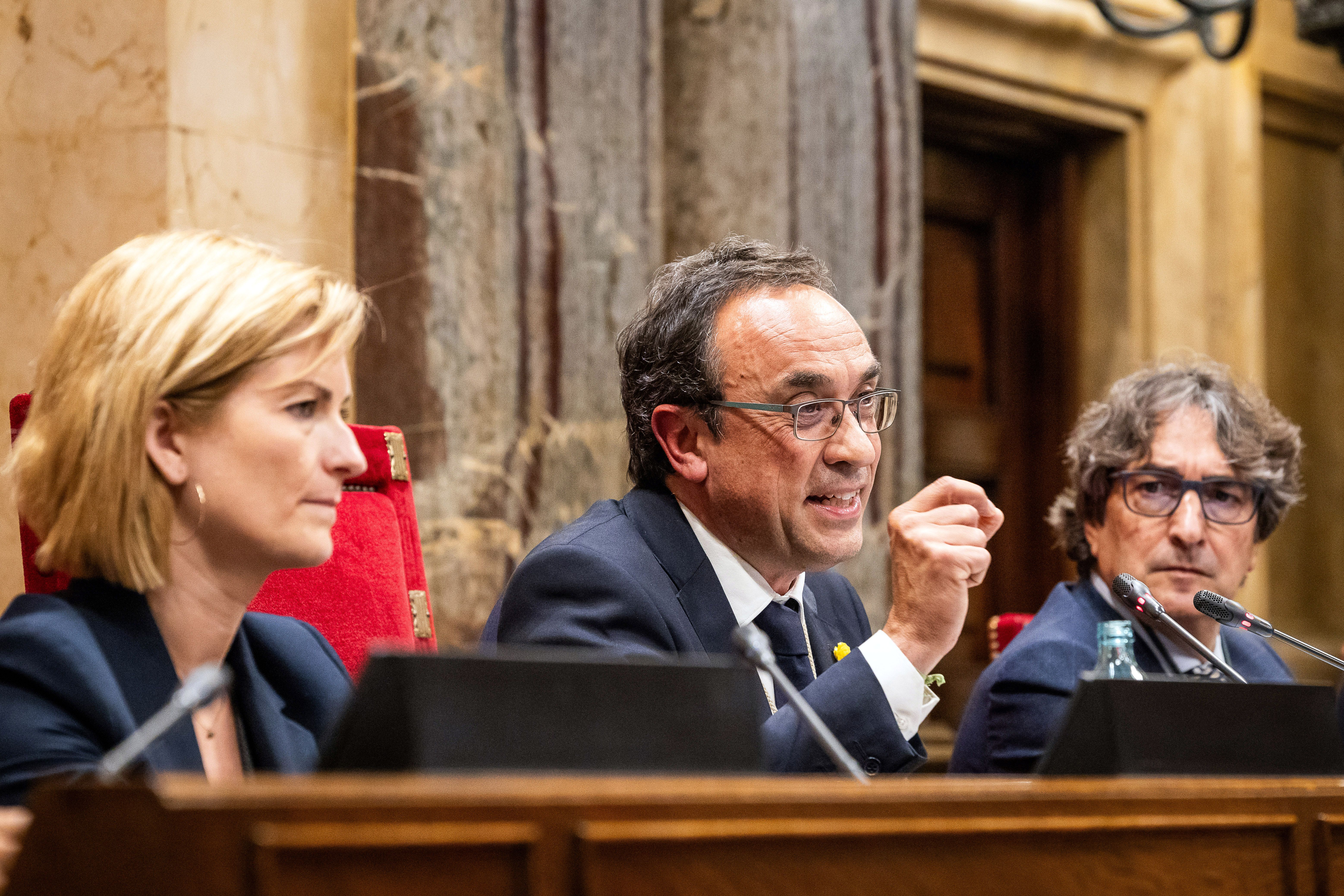 Raquel Sans, Josep Rull i David Pérez, en la sessió constitutiva del Parlament.