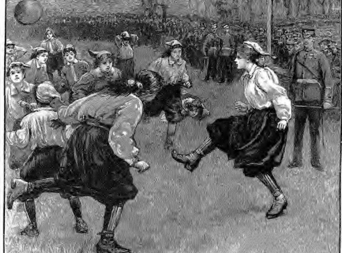 Una il·lustració que recrea el primer partit del club pioner del futbol femení, les British Ladies, el 1895