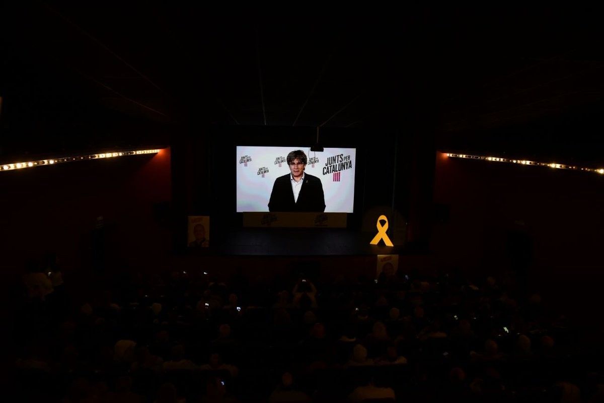 Carles Puigdemont, aquest divendres en el míting de Junts per Catalunya a L'Hospitalet de Llobregat