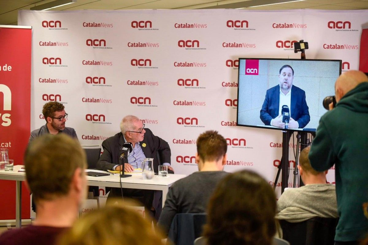 Oriol Junqueras, en roda de premsa per videoconferència amb Ernest Maragall a l'ACN
